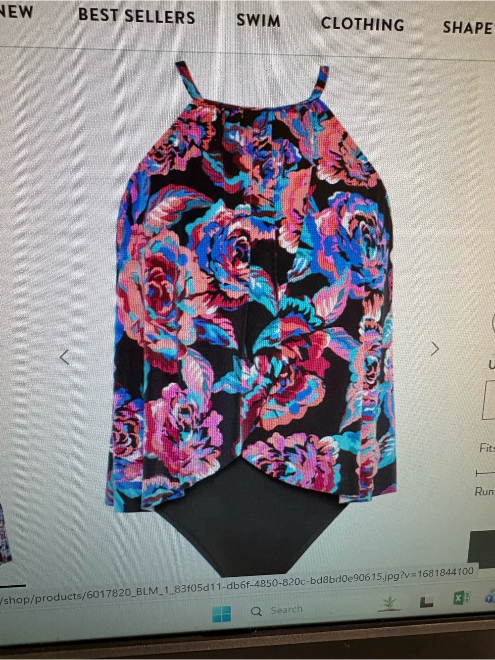 Miraclesuit Black Halter Tank with Pink & Blue Floral Back - Picture 2 of 3